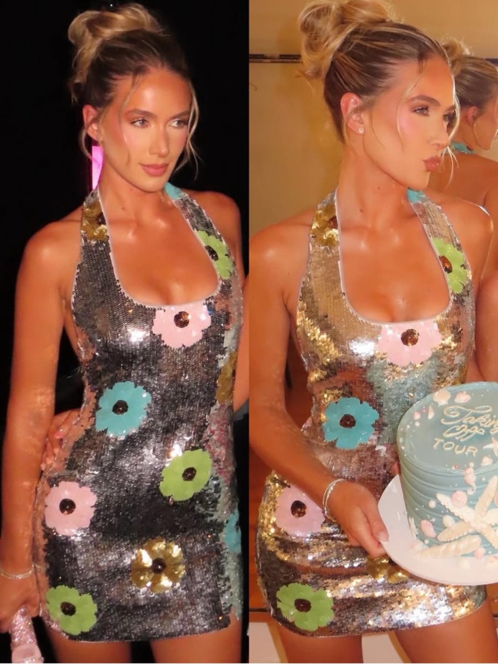 Lovers + Friends Mia Sequin Embellished Halter Mini Dress Silver